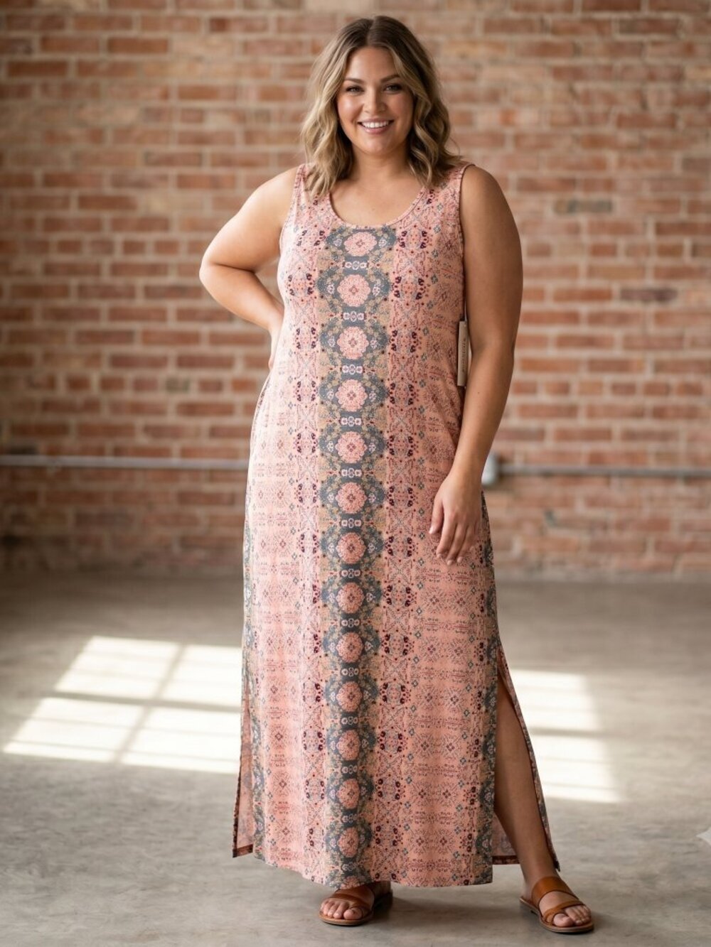 NWT | Dearmsrose Boho Floral Maxi Dress | Coral & Slate Teal | Side Slit | 2XL